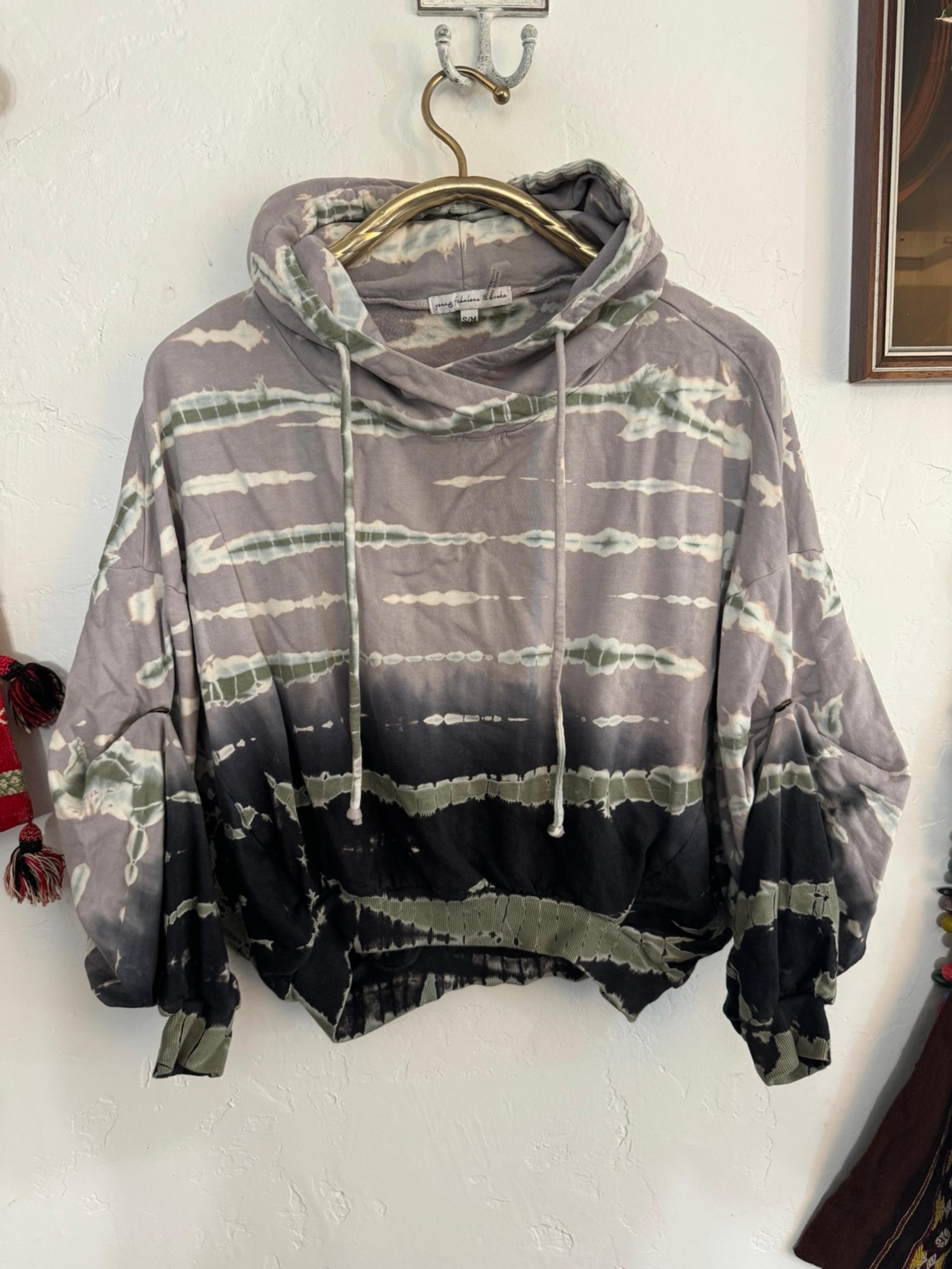 YOUNG FABULOUS & BROKE GREEN BLACK GRAY TIE DYE HOODIE S/M