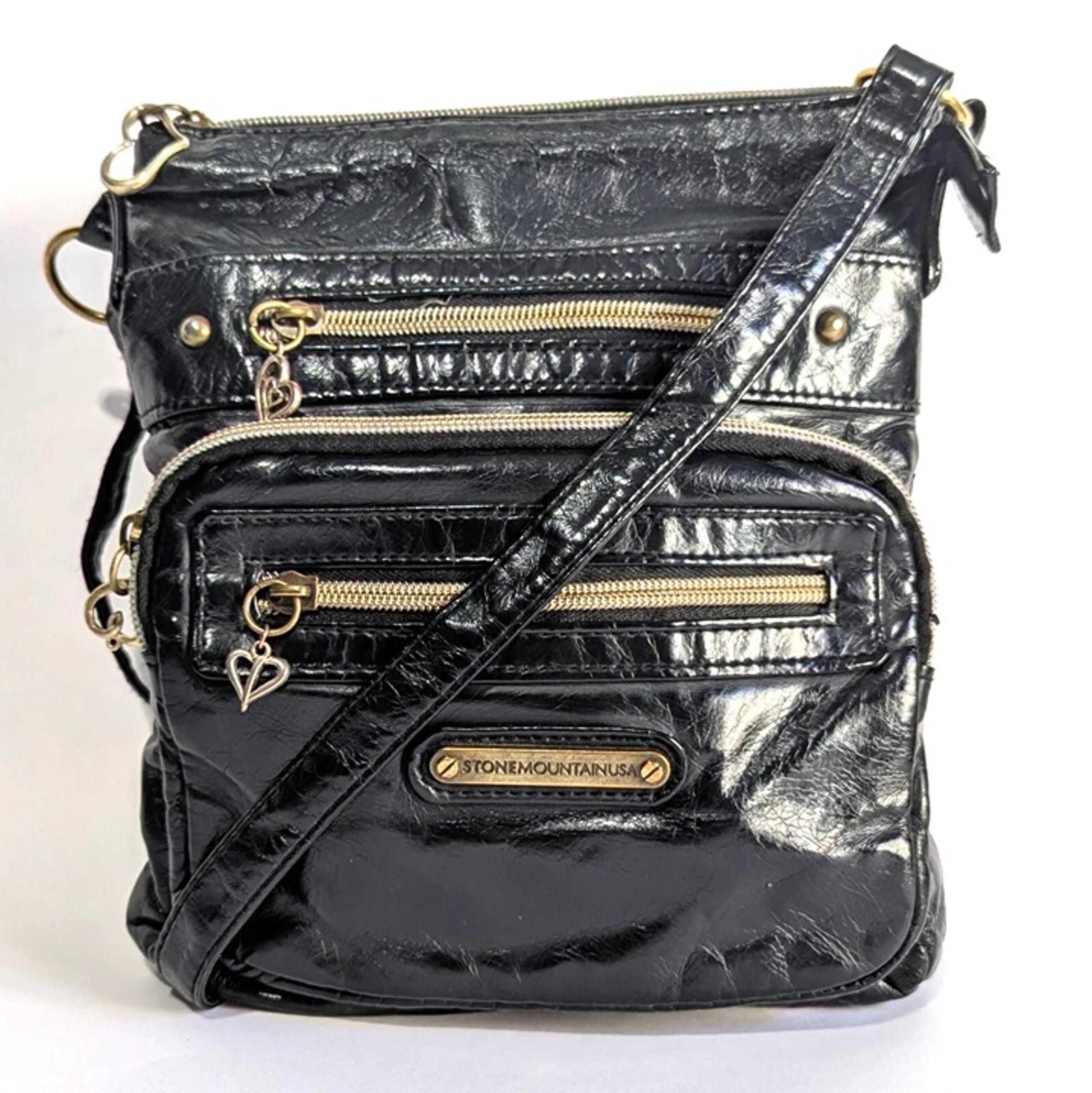 Stone Mountain Black PU Faux Leather Crossbody Bag Purse