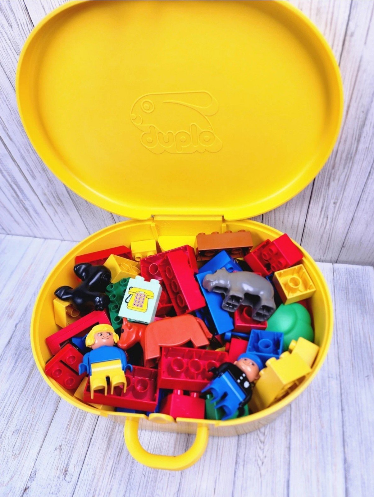 Vintage Lego Duplo Primo 65 Piece Lot Blocks Figures Animals People Trains Etc