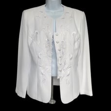 Studio I White Blazer with Embroidered Details, Covered Buttons Size 10