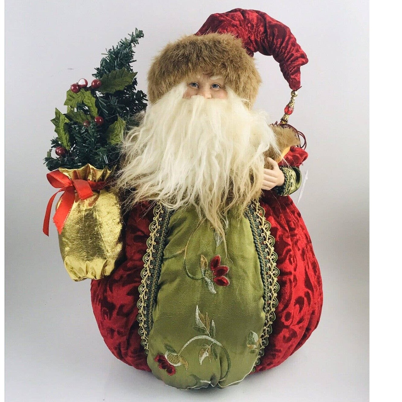 CHRISTMAS FOLK SANTA CLAUS WINTER FUR TRIM COAT SACK 15 PUFFY ELEGANT ROUND LG