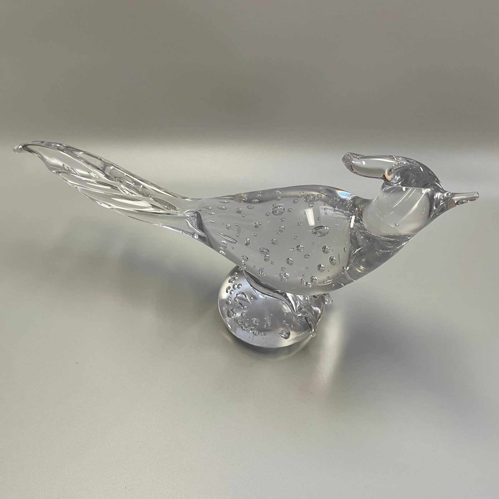 Vintage Tiffin Glass Pheasant Bullicante Glass Sculpture Clear Glass Paperweight