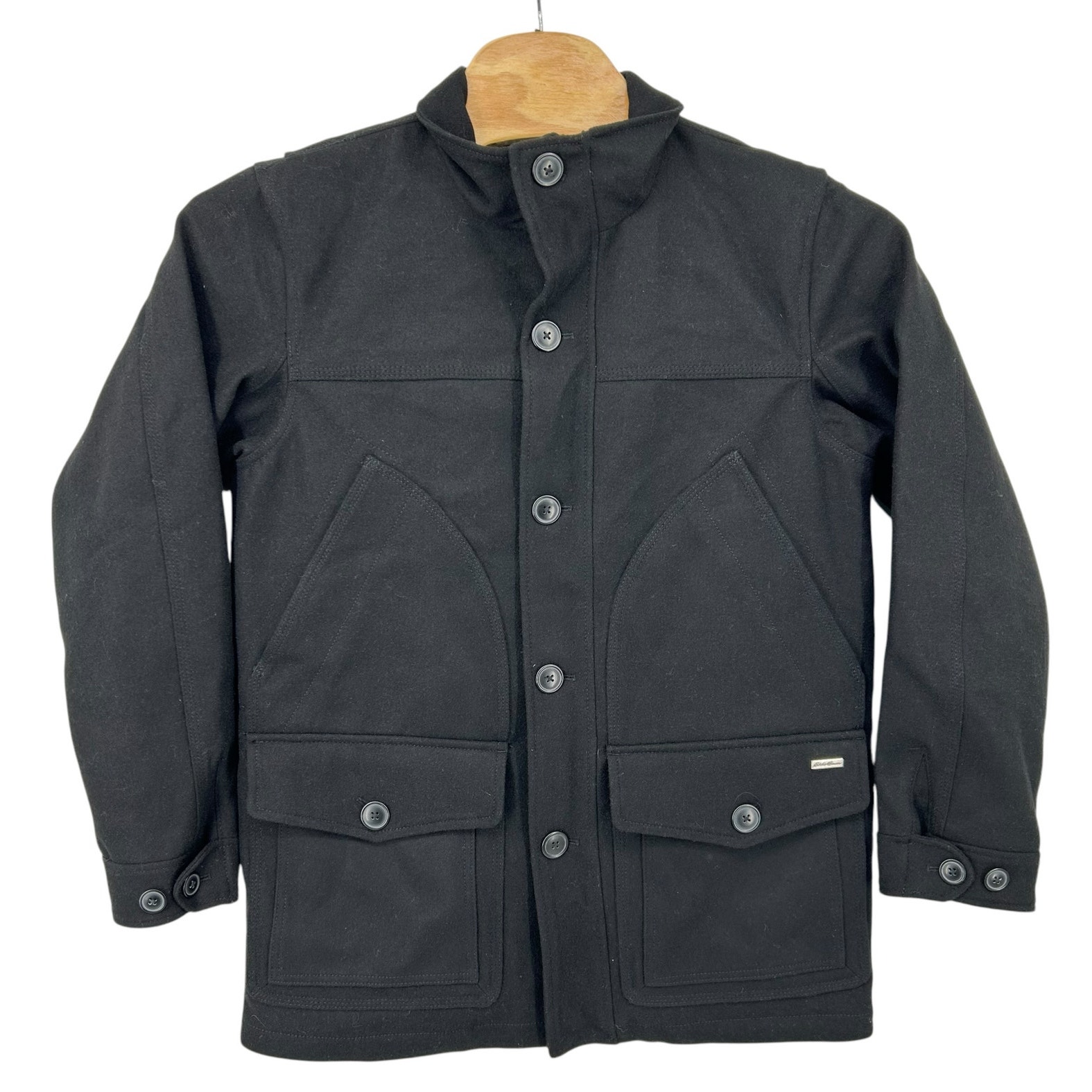 Mens Medium EDDIE BAUER Wool blend Bulman Creek Mackinaw Chore Coat Jacket Black