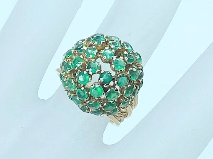 Retro Green Chalcedony Dome cluster Ring rope link shank 14K gold s6.5 JR8517