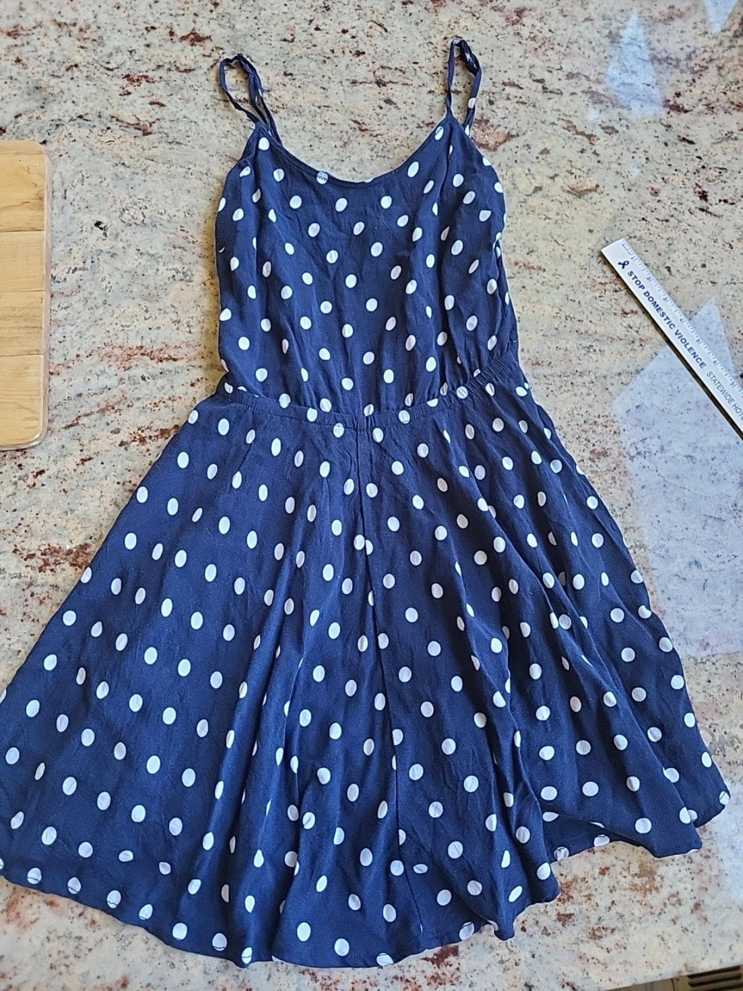Women Aeropostale Strappy Short Blue White Polka Dot Dress Size S Juniors Teens