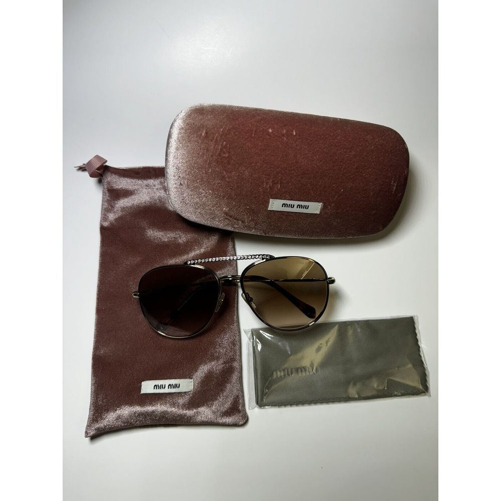 MIU MIU Sunglasses New Aviator Silver Rhinestones Pink SMU53V ZVN-QZ9 57 16 140