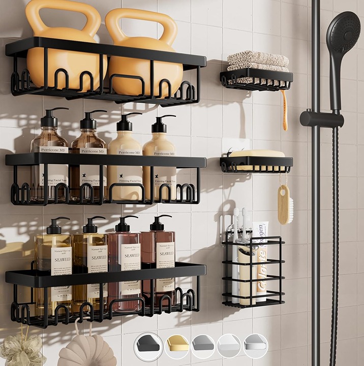 Shelves Rack with Soap Holder 6 Pack Black