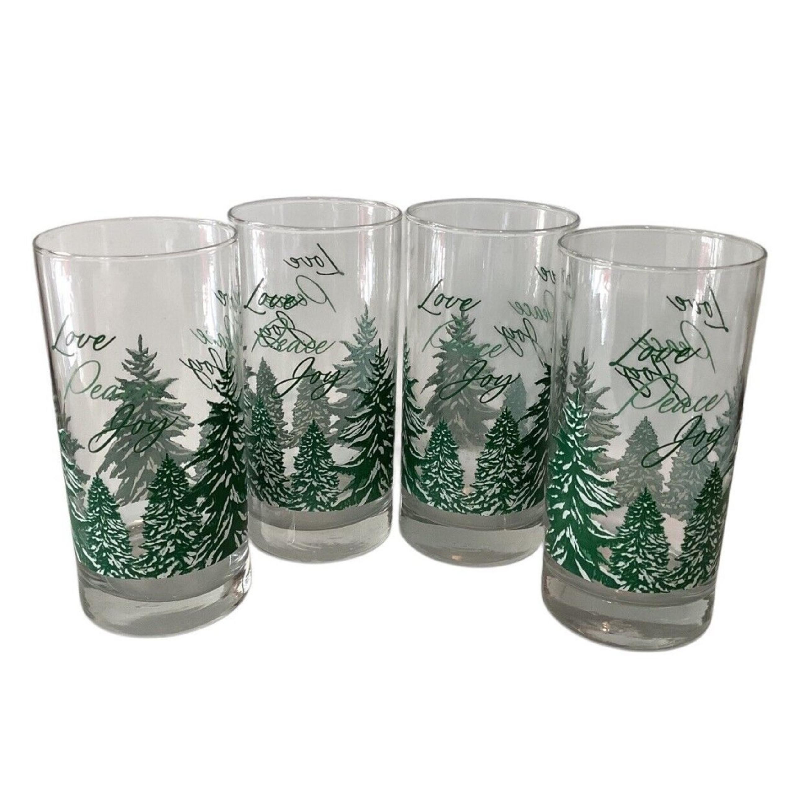 Love Peace Joy Christmas Libbey Set Of Four 6” Beverage Glasses 10oz