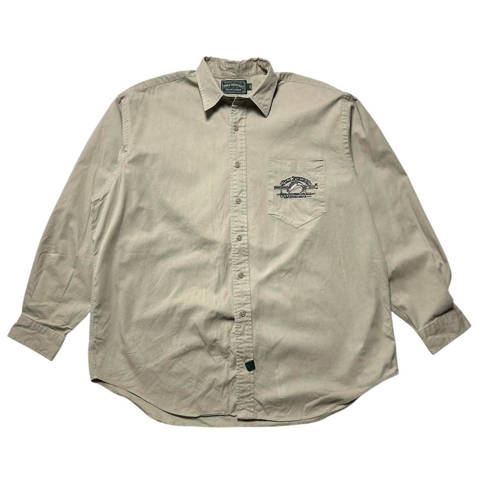 Polo Country Ralph Lauren Cotton Khaki Long Sleeve Trout Fishing Button Shirt XL