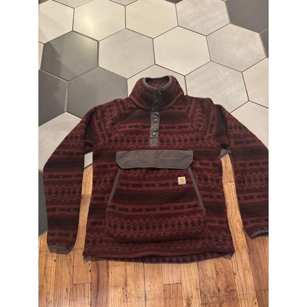 Carhartt plum WOMEN'S RELAXED FIT FLEECE PULLOVER port geometric print XS 0-2