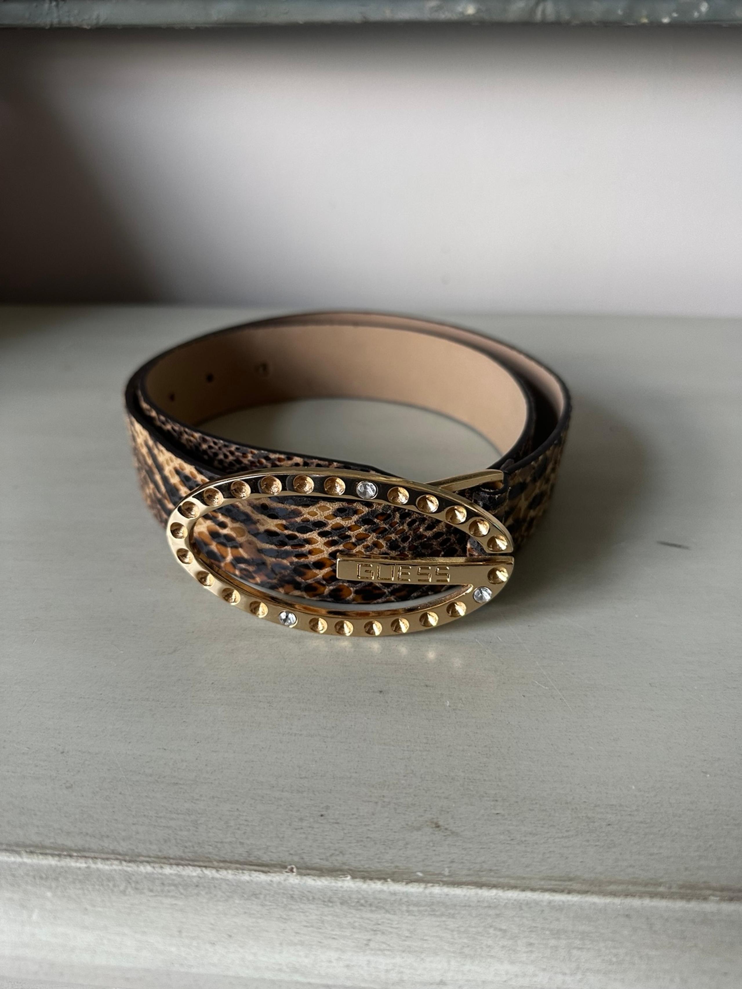 Vintage guess genuine leather animal print belt bling buckle