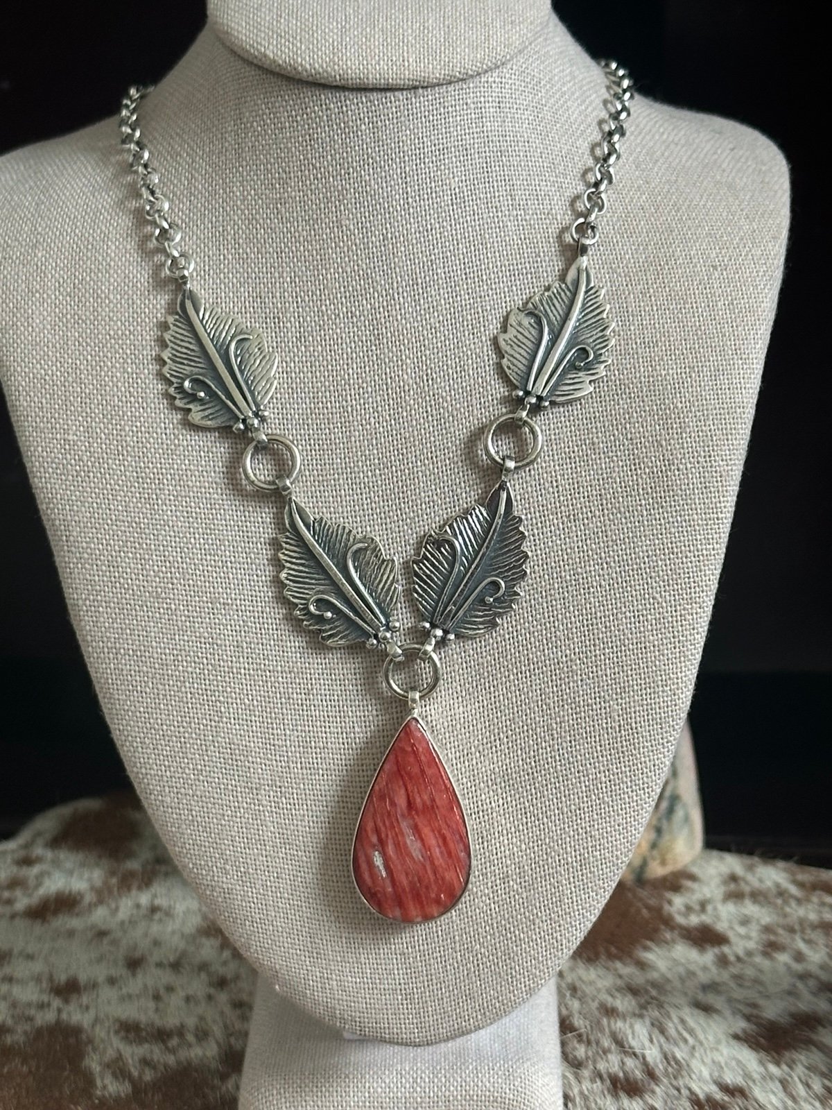 Red Spiny Oyster Southwestern Sterling Silver Necklace