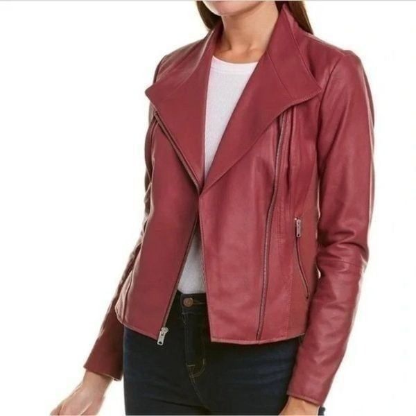 Marc New York Raspberry Felix Knit Panel Asymmetrical Leather Jacket. Small EUC!