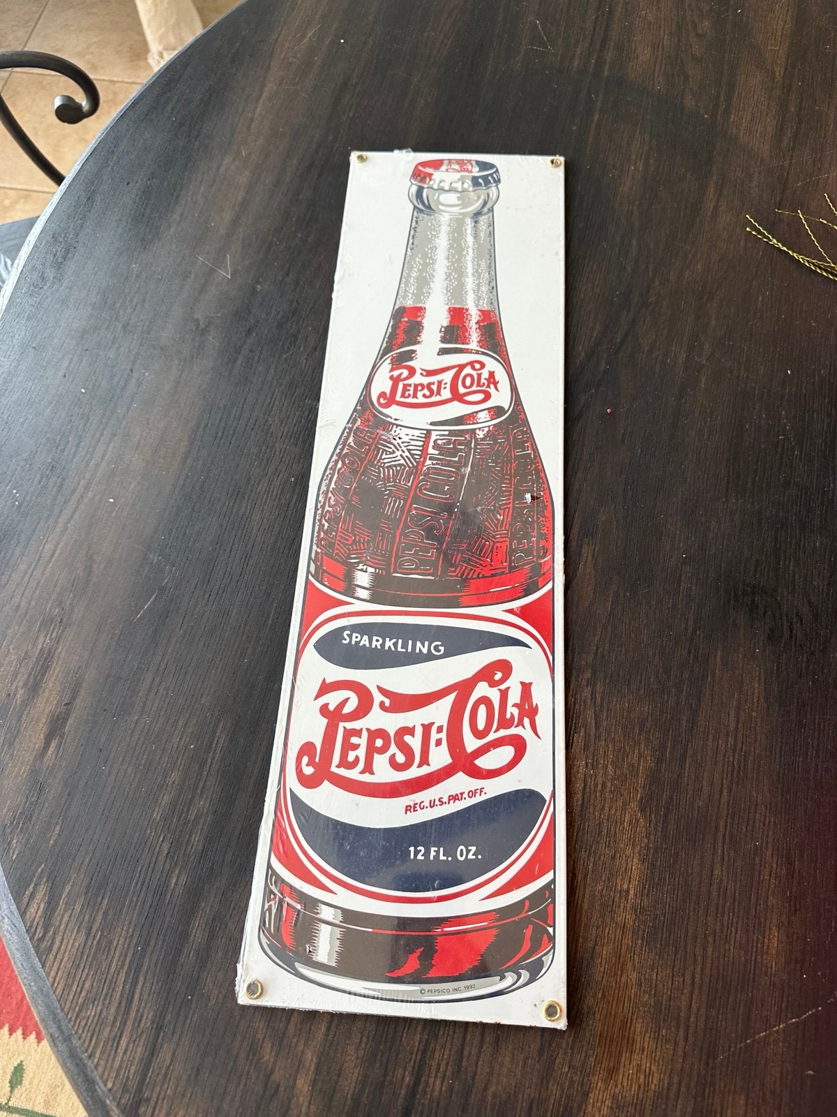 Ande Rooney porcelain enameled Pepsi bottle advertising sign