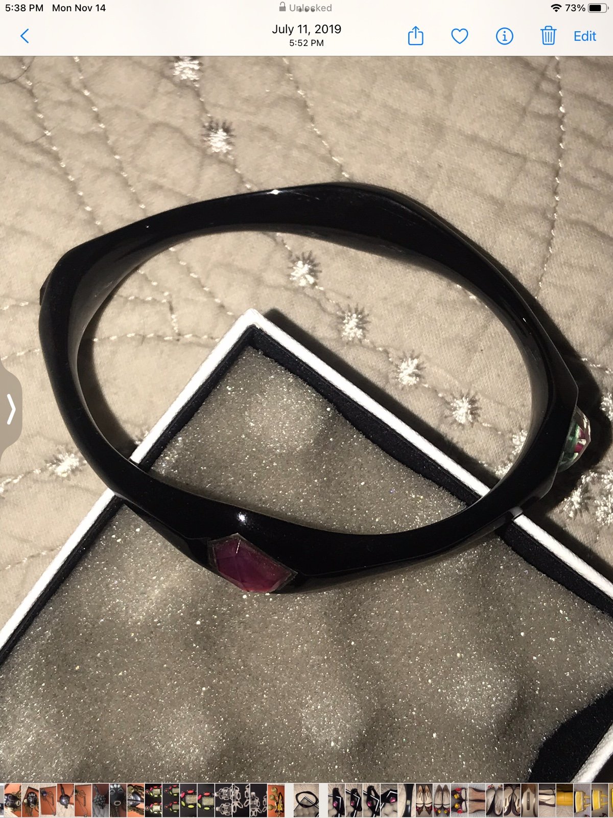 Ippolita Black Resin Bangle Bracelet Red Rock Crystal Stone sterling 925