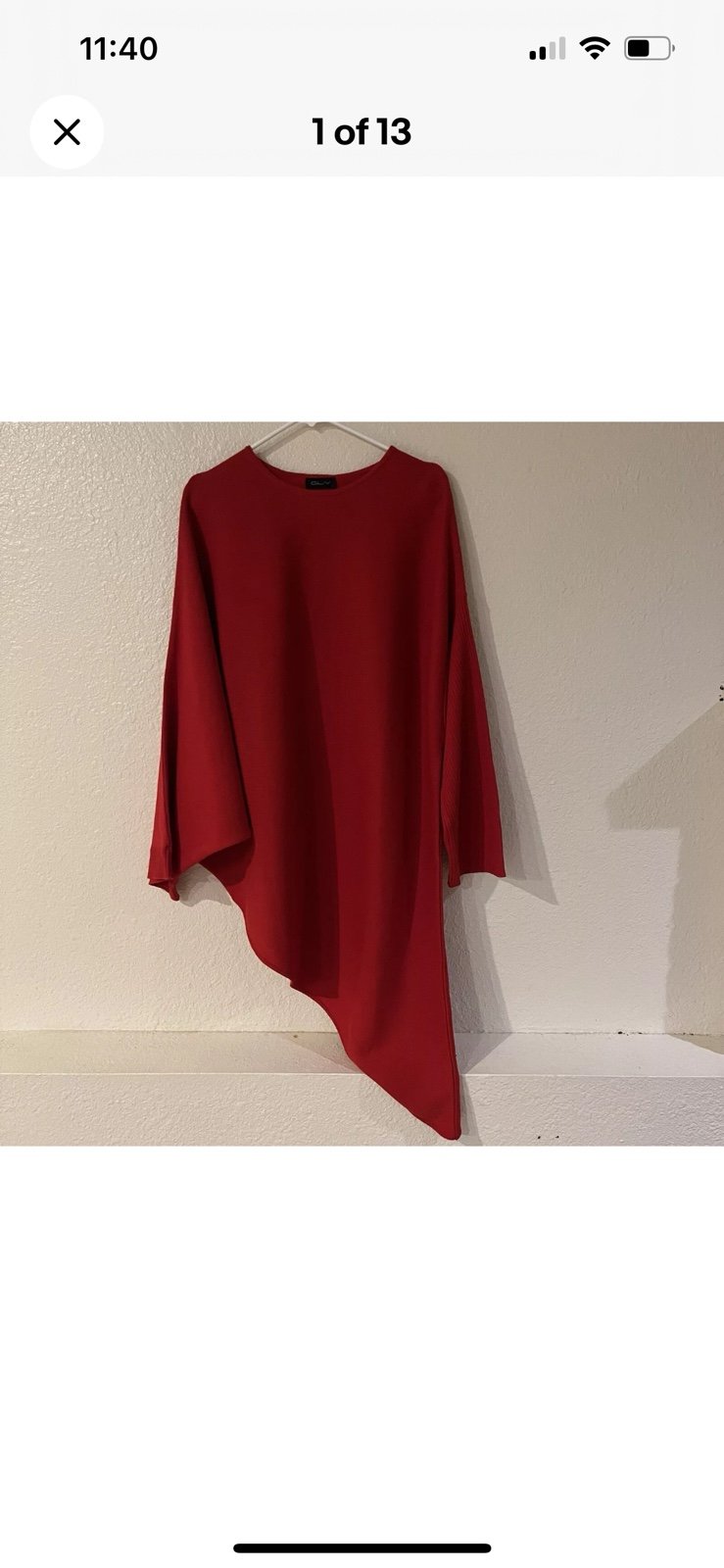 GLIV Carpi Made In Italy Red Merino Wool Asymmetrical Tunic Sweater Top Size XL