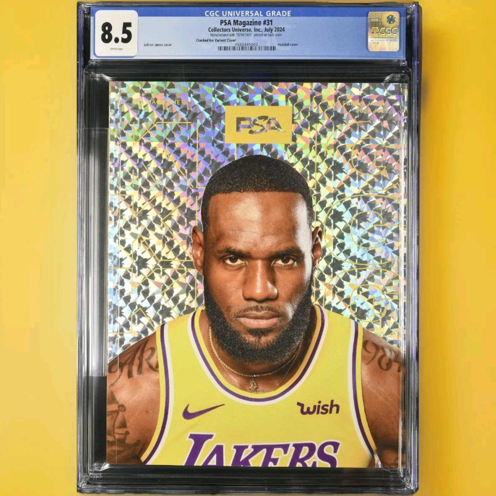 2024 July PSA Magazine Lebron James Hologram Cracked Ice #/1000 CGC 8.5
