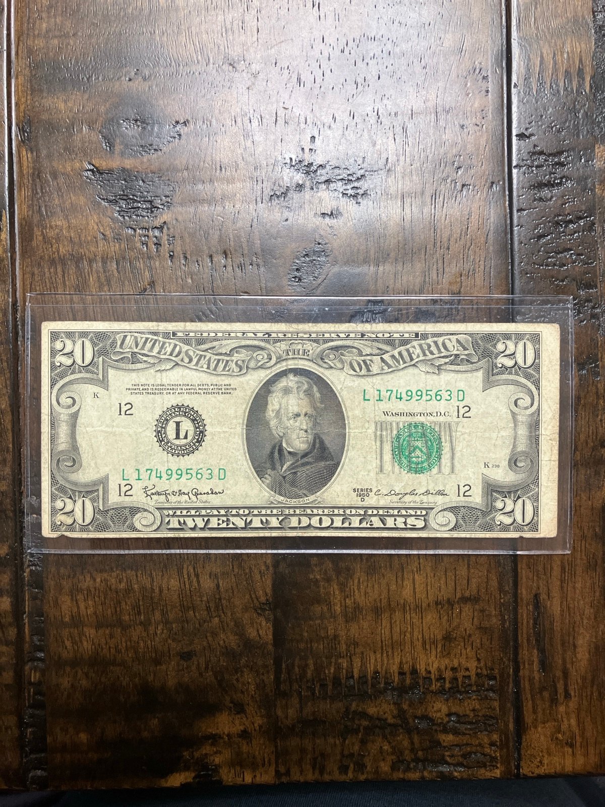 1950 20 Twenty Dollar VINTAGE Federal Reserve Note Serial # L17499563