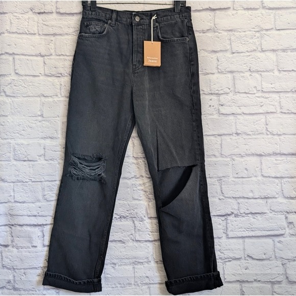 Reformation Cynthia High Rise Straight Jeans 28 NEW Lagoon Destroyed Black