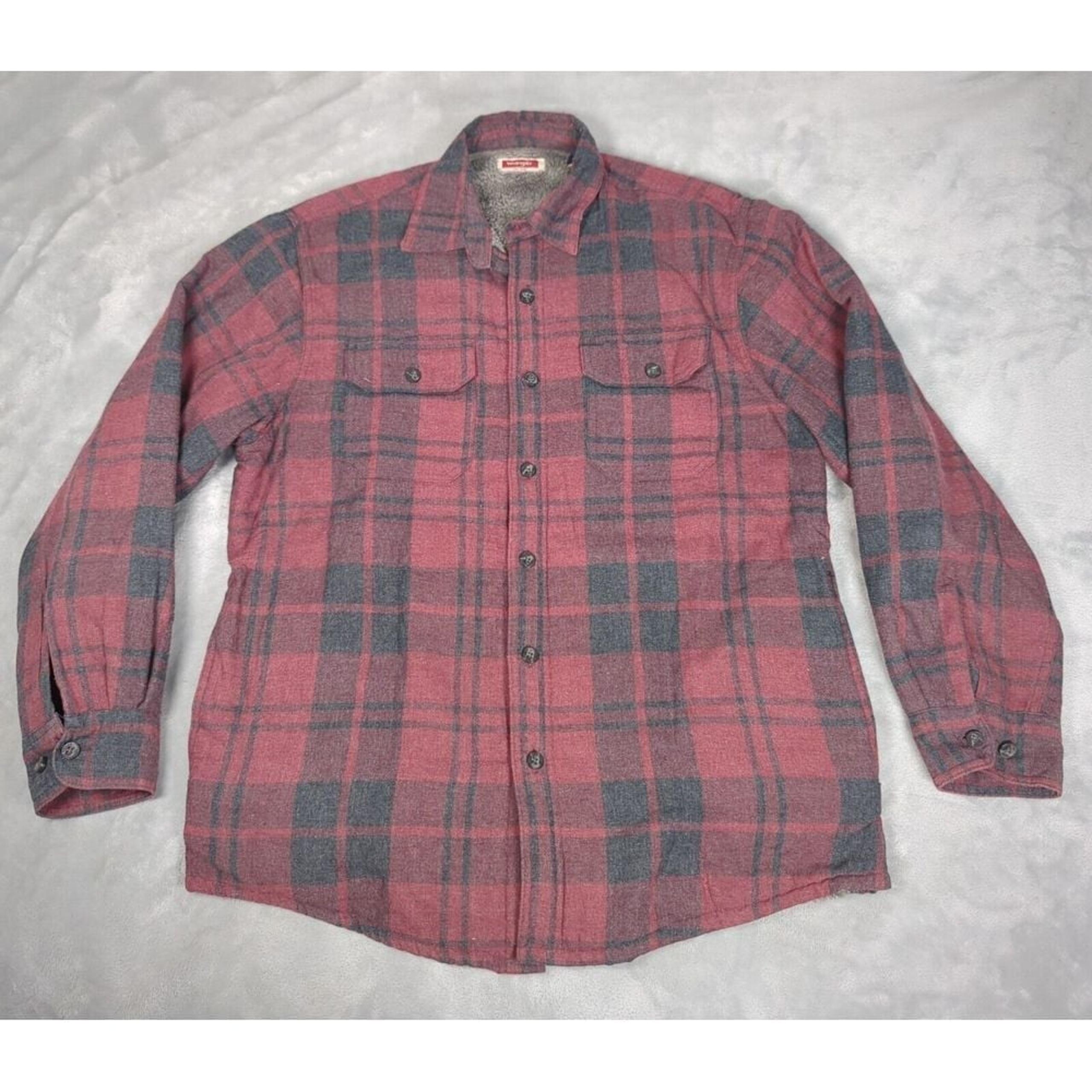 Shirt Jacket Men Medium Red Plaid Deep Pile Sherpa Fleece Lined Shacket - Wrangler