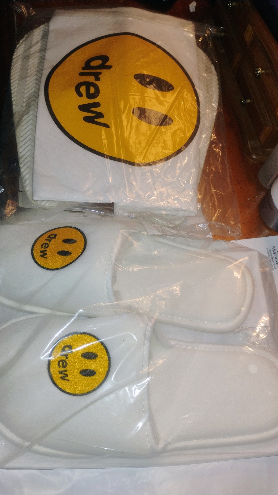 Drew House Slippers (white) d.s. brand new never worn** SIZE::Up to 9M + dustbag