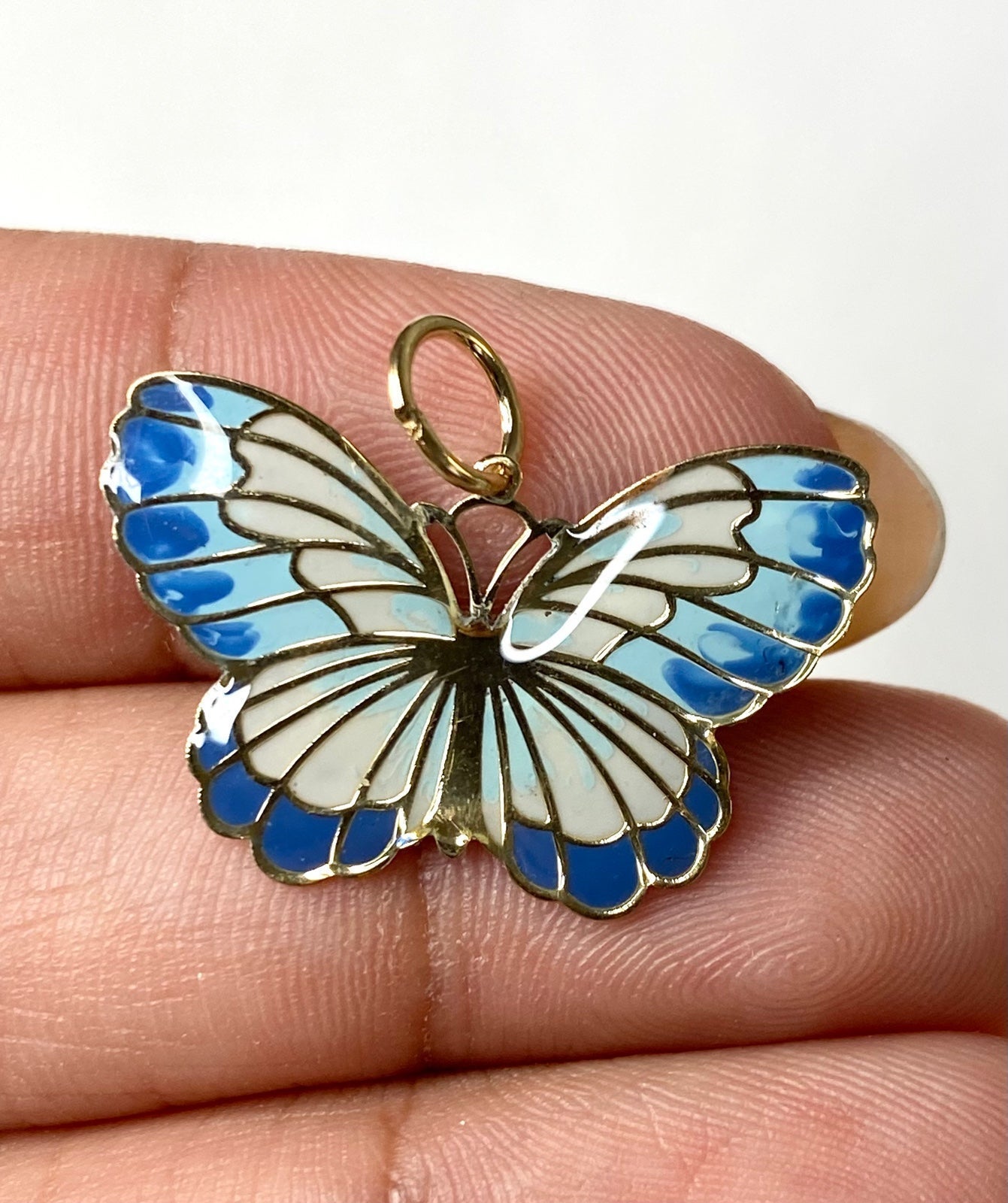 10K Gold Butterfly Enamel Charm Pendant