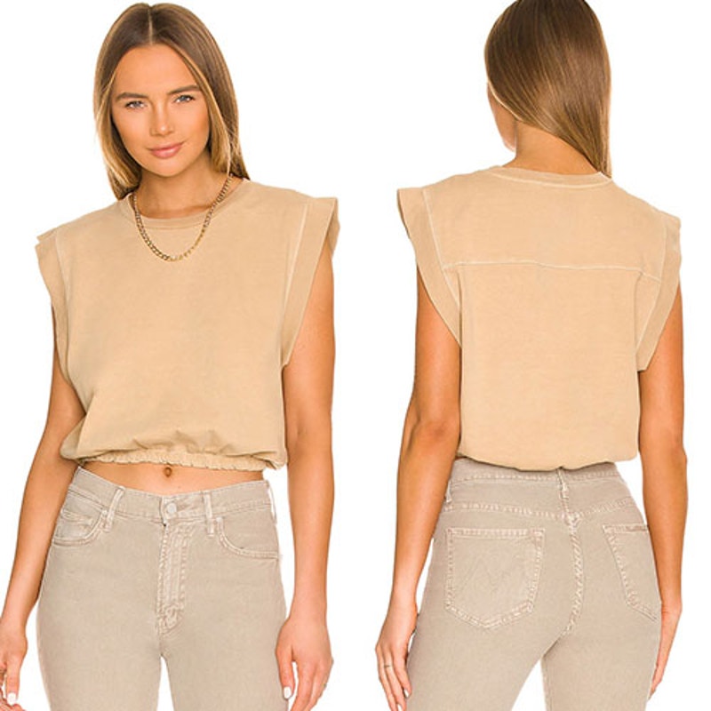 NEW Mother The Swiper Wide Sleeve Elastic Waistband Pull Over Crop Top Brown