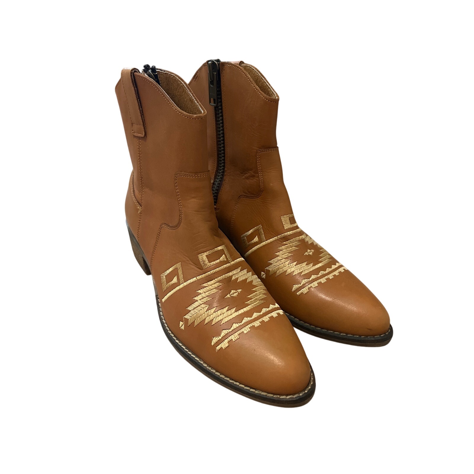 Diego di Lucca Boots Women Leather Cowboy Ankle Brown Embroidered Size 10