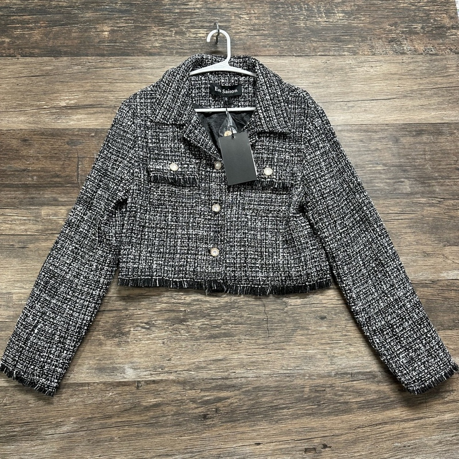 En Saison Noelle Jacket Black and White Cropped Blazer Womens Medium NWT