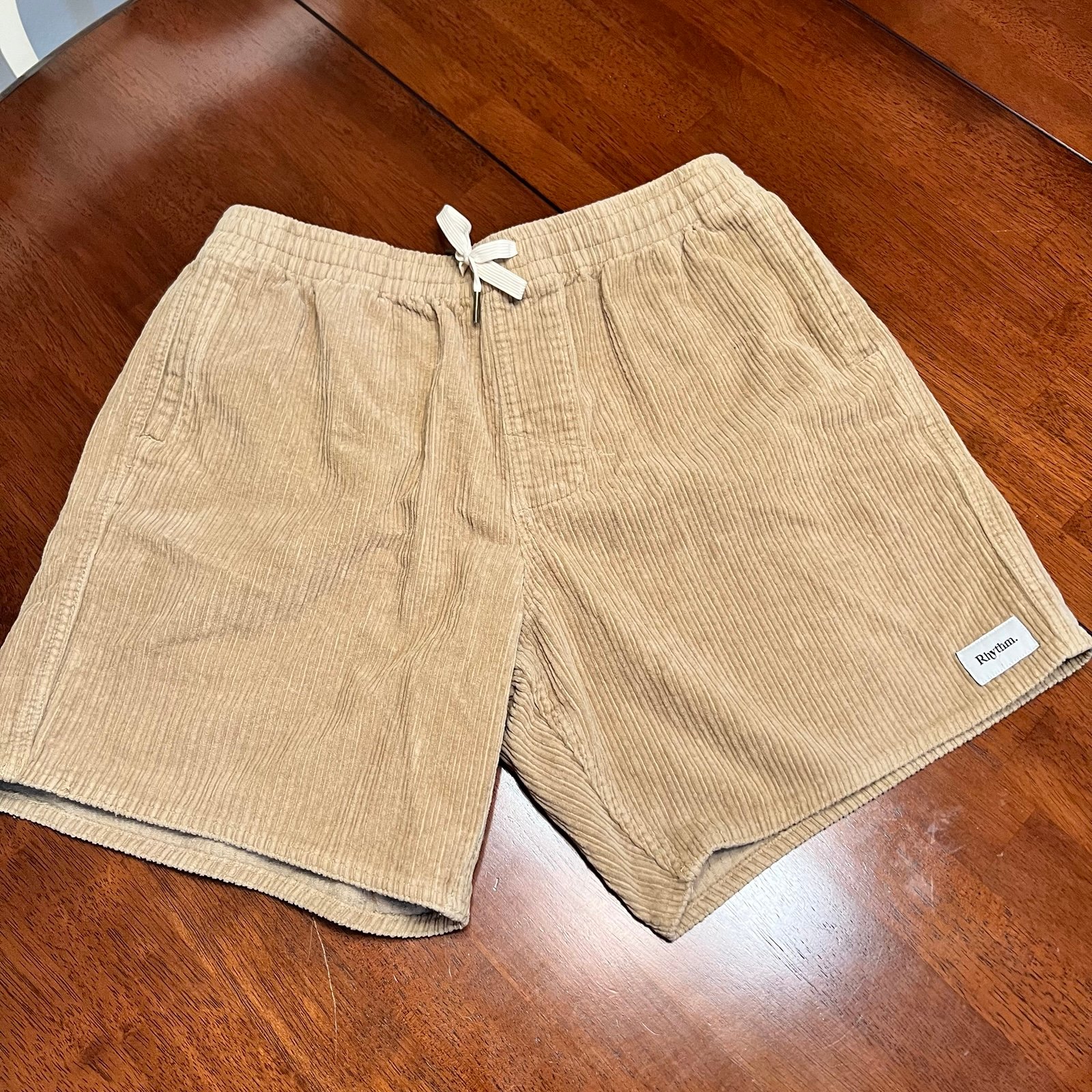Rhythm Men's Size 34 Cord Jam Shorts Tan Corduroy 7 Preppy Surf Drawstring