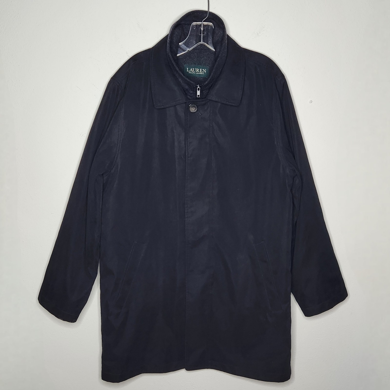 Lauren Ralph Lauren Mens 38R Trench Coat Removable Wool Liner Wind Resistant Blk