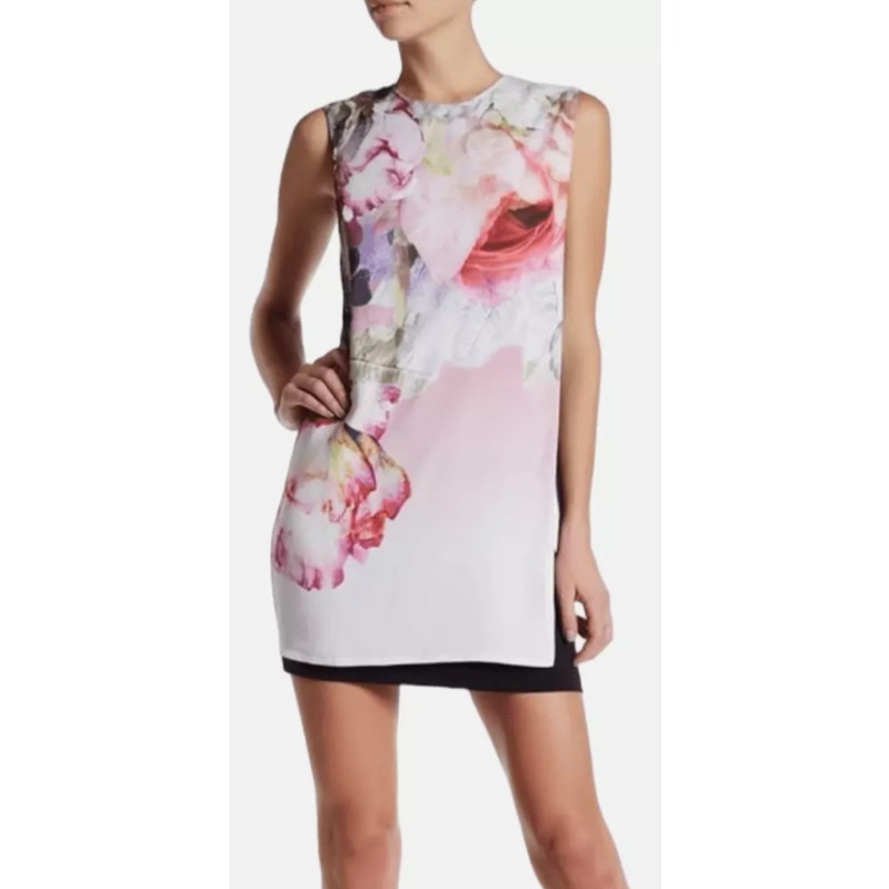 Ted Baker London Milisa Pure Peony Floral Printed Mini Dress Size 1 Pink Black