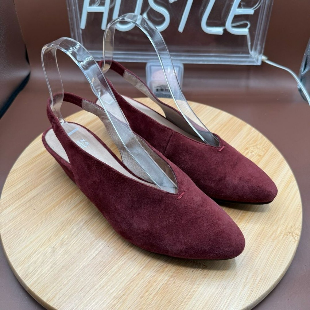 Eileen Fisher Gatwick Suede Slingback Pumps 6 1/2 Wine Romantic Goth Boho