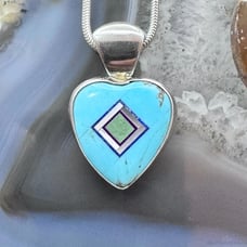 Carolyn Pollack Sterling Silver Multistone Inlay Heart Pendant 17 Necklace