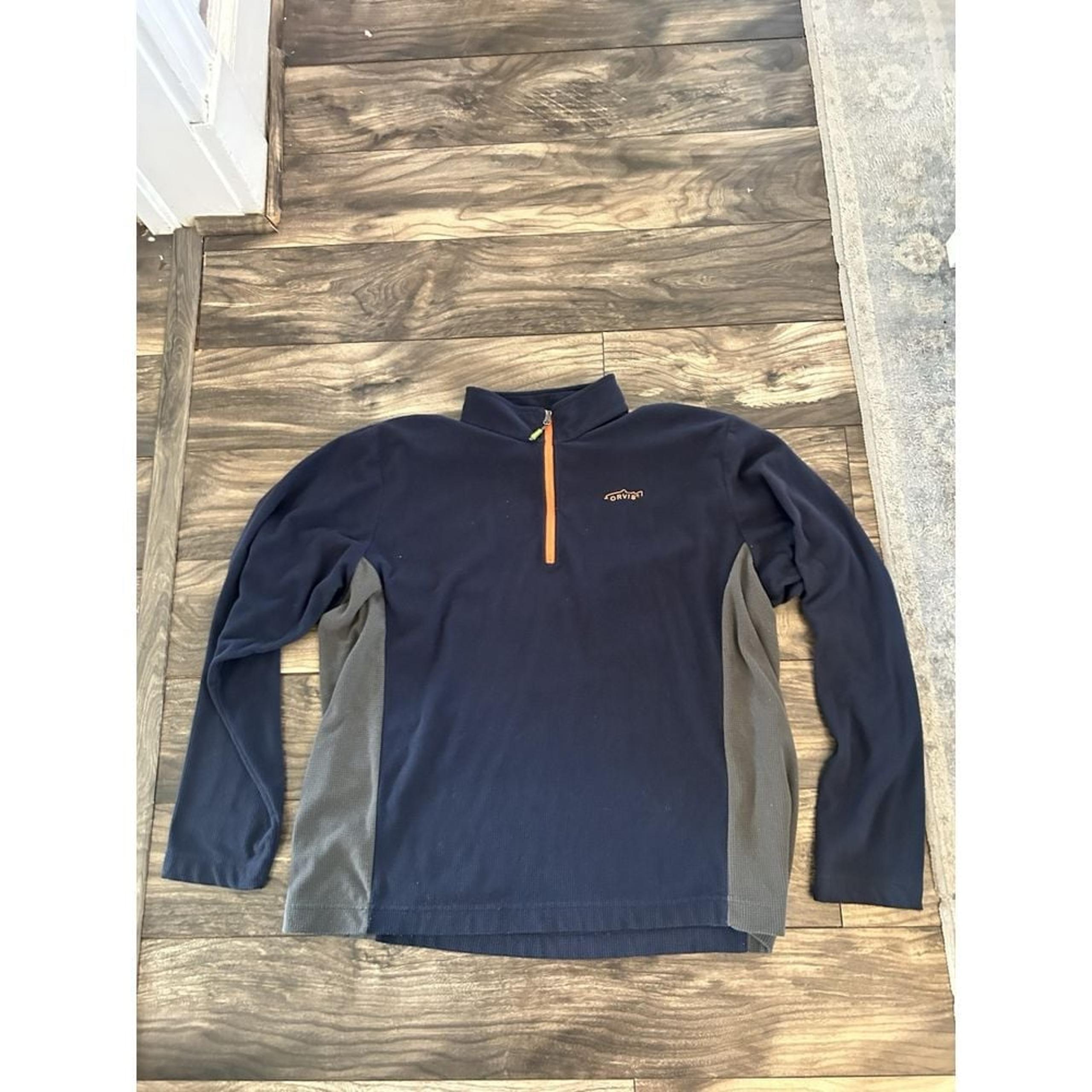 Men's Quarter Zip Pullover Sweatshirt Blue Orange Cotton Men's Size XL 358 - Orvis
