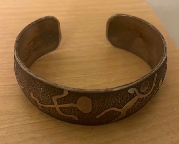 ETJ Sterling Silver Figure Cuff Bracelet Heavy Vintage Rare 925