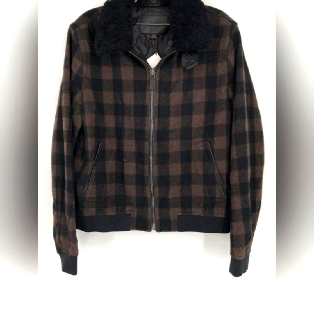 NEW NWT Coach Brown Black Plaid Picnic Bomber Wool Coat Jacket Men L or Women XL
