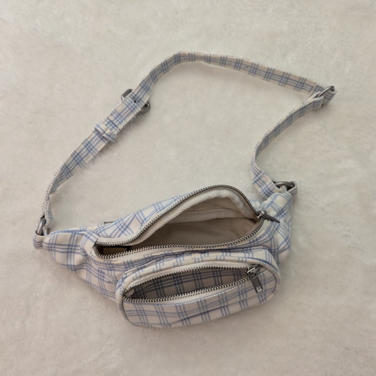 Bag - Brandy Melville Blue and White Grid Pattern Fanny Pack Bag