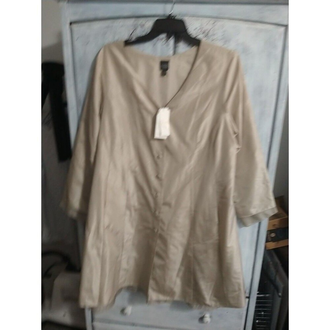 Eileen Fisher 100% Silk Button Up Fitted Taffeta Jacket 1x Nwt