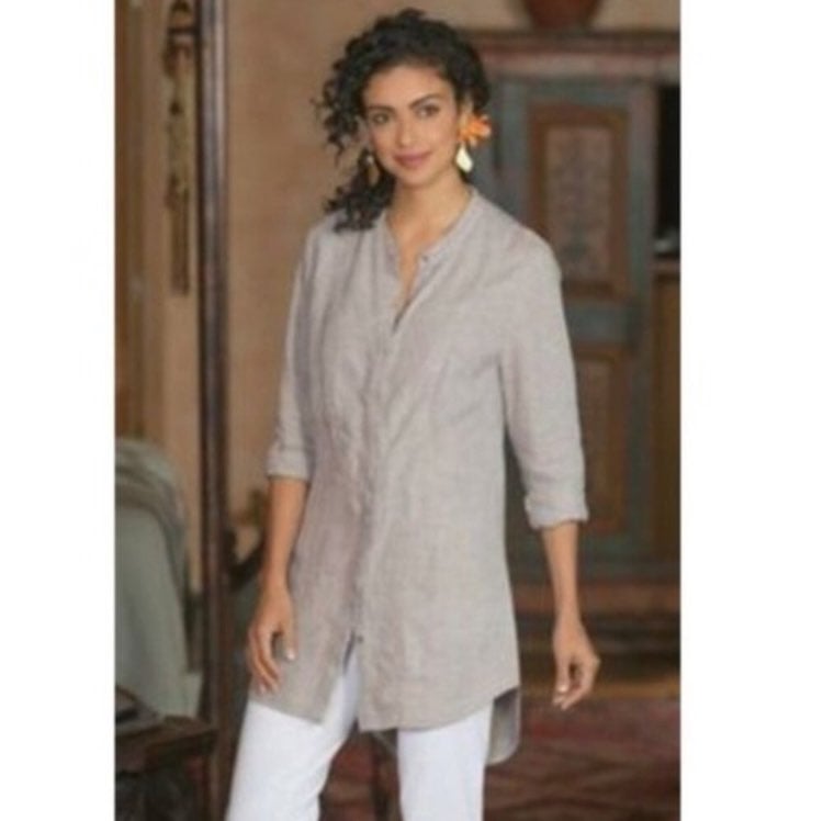 Soft Surroundings linen button down tunic shirt