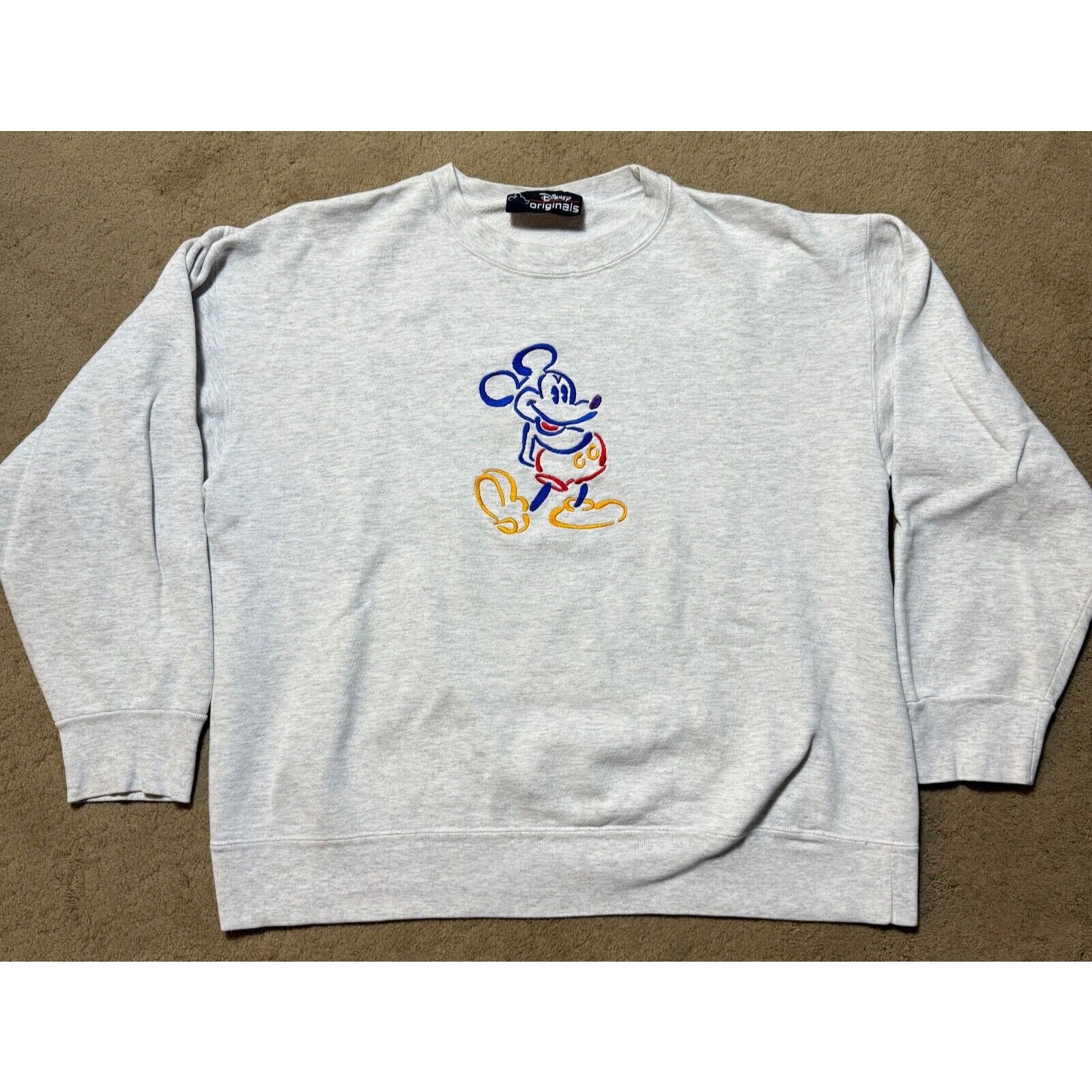 Vintage Mickey Mouse Disney Originals Womens Sweatshirt Embroidered Gray L USA