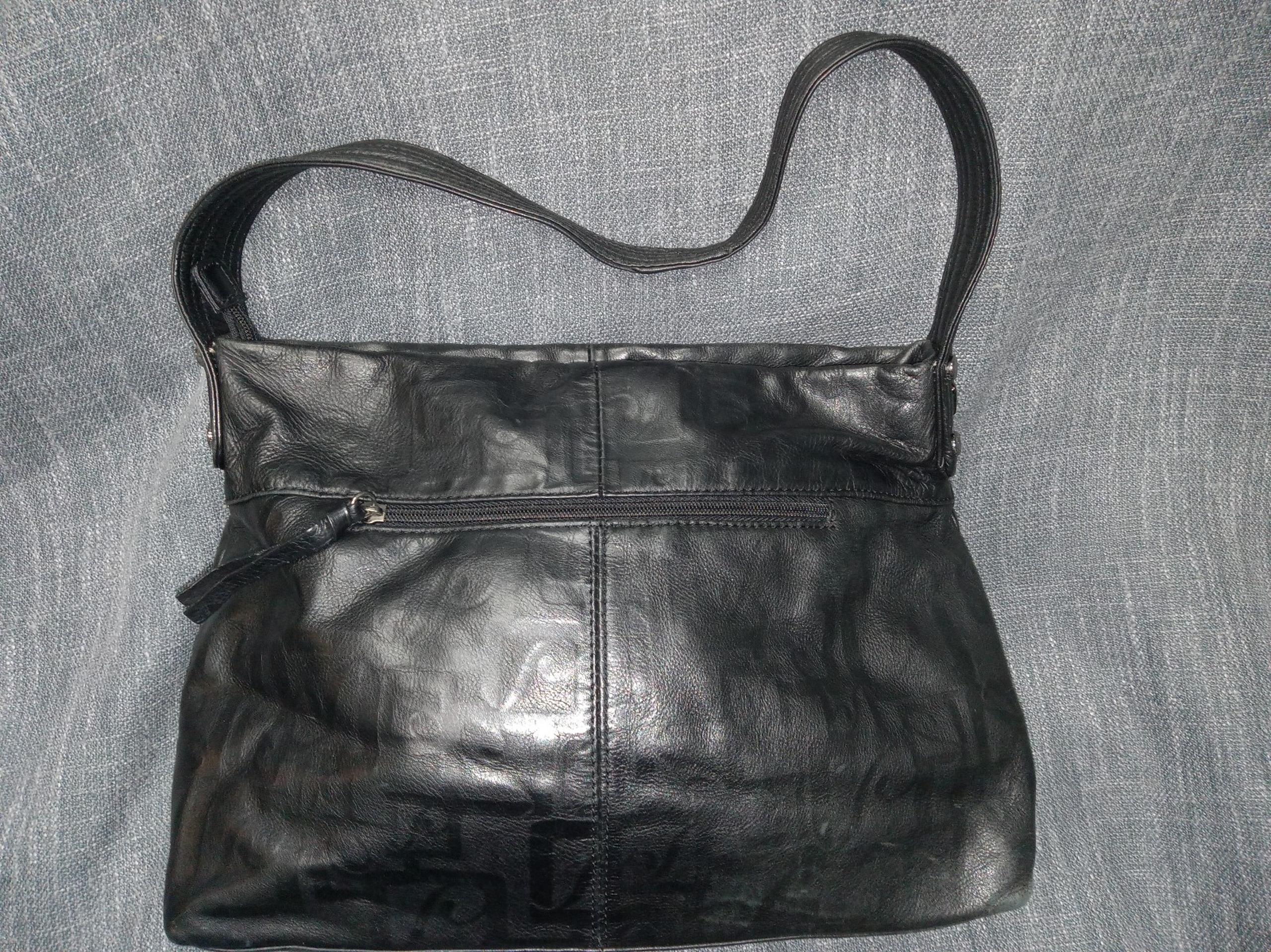 Shoulder Bag Black Genuine Leather Embossed Abstract Print Medium - Stone Mountain