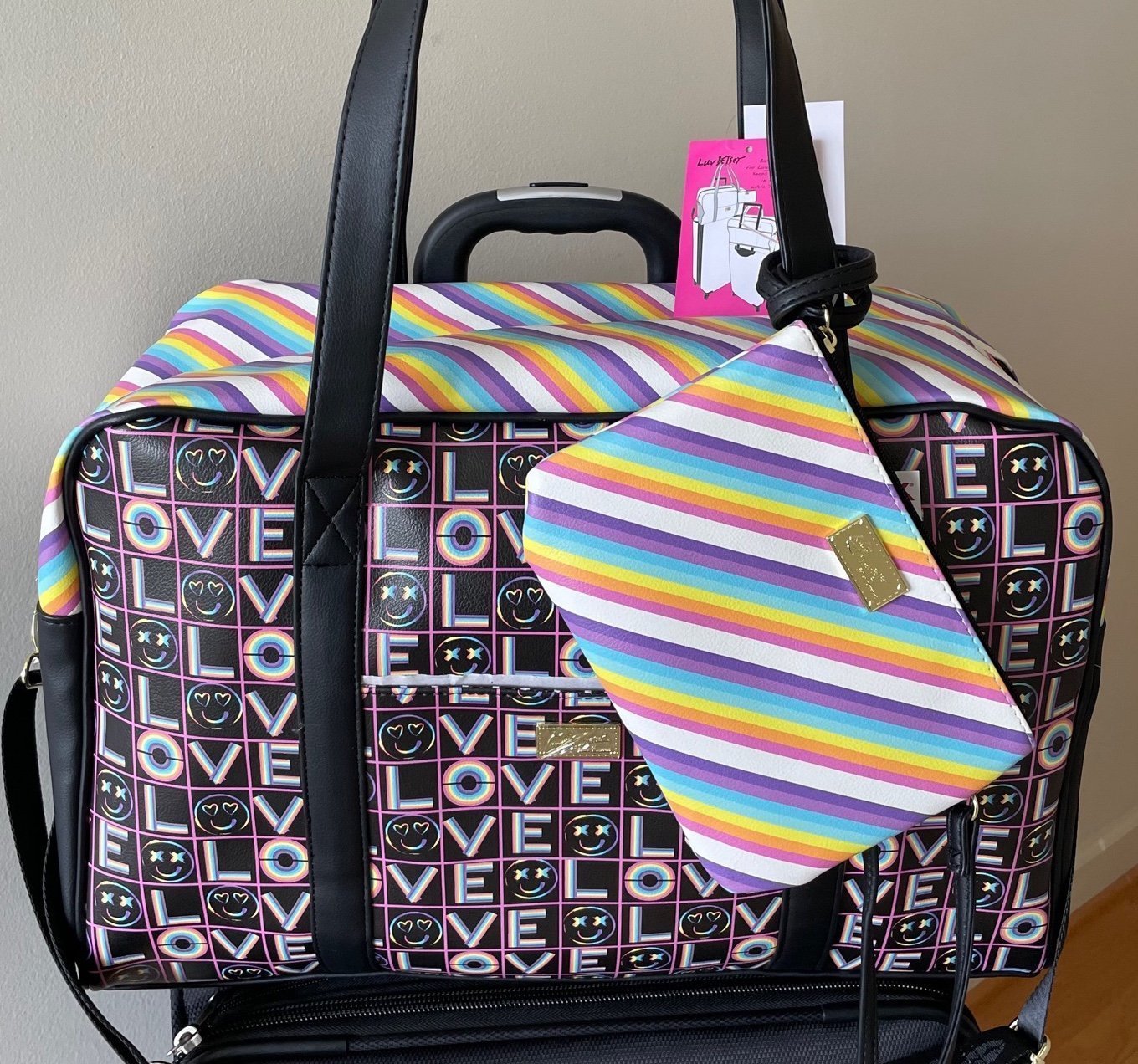 Betsey Johnson Love & Smiley Face XXL Travel Weekender / Xbody