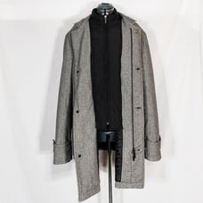Enrico Coveri Men's Wool Coat Size L - Double-Breasted Gray Herringbone Quilted