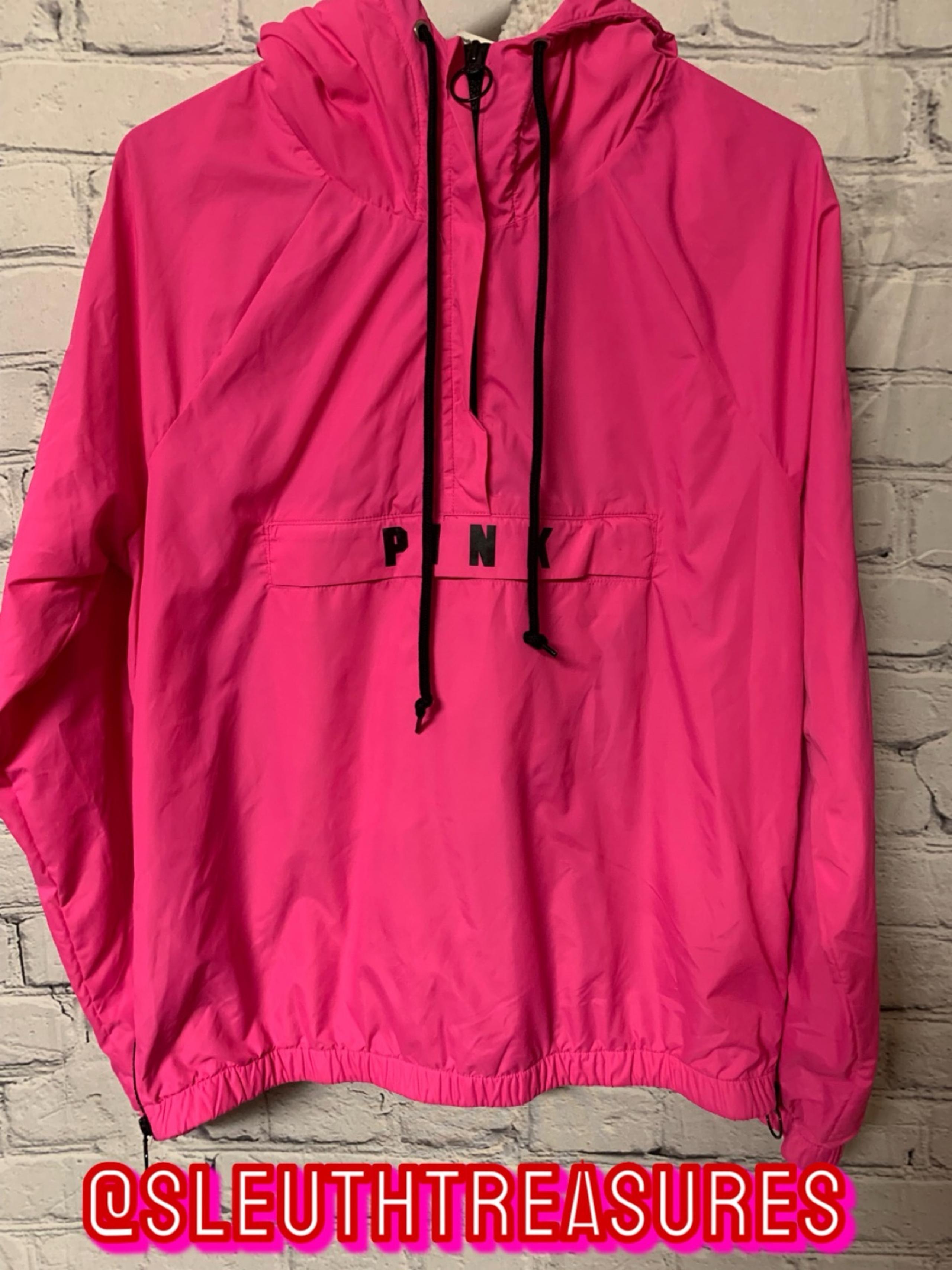 PINK Victoria’s Secret Pink Windbreaker Hooded Jacket Size XS Faux Fur Hood