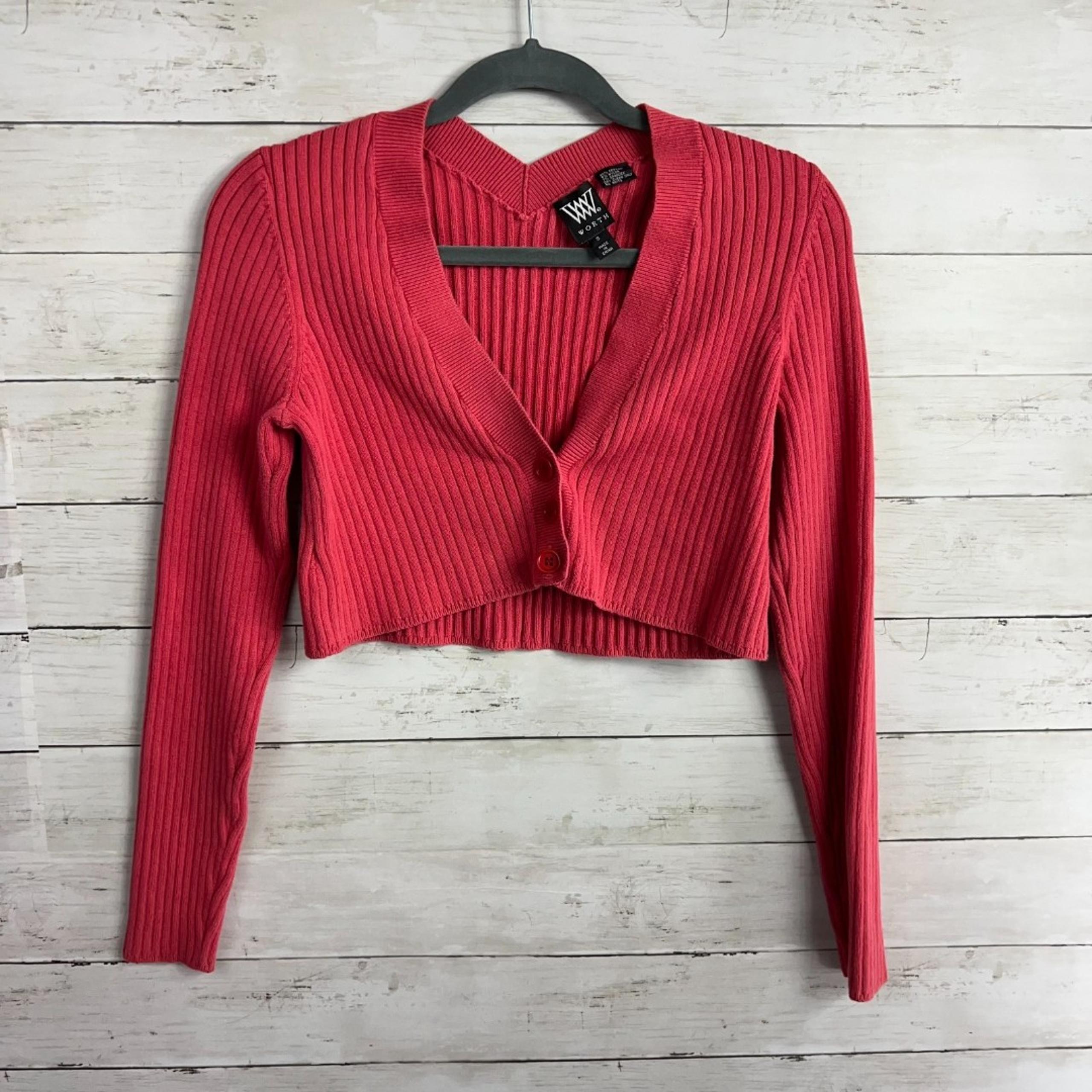 Worth Red Button Close Cropped Sweater Cardigan