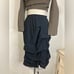 Black lagenlook ruched and gathered knee length stretchy skirt