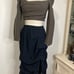 Black lagenlook ruched and gathered knee length stretchy skirt