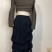 Black lagenlook ruched and gathered knee length stretchy skirt