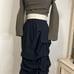 Black lagenlook ruched and gathered knee length stretchy skirt
